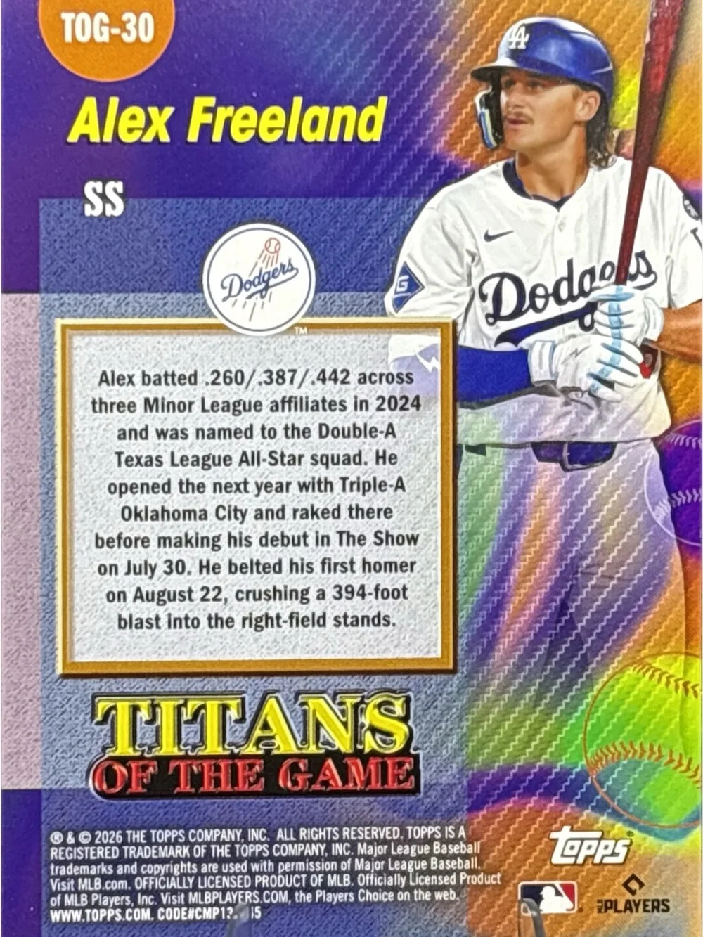 Topps Alex Freeland Holo Rookie Baseball Card - Titans of the Game